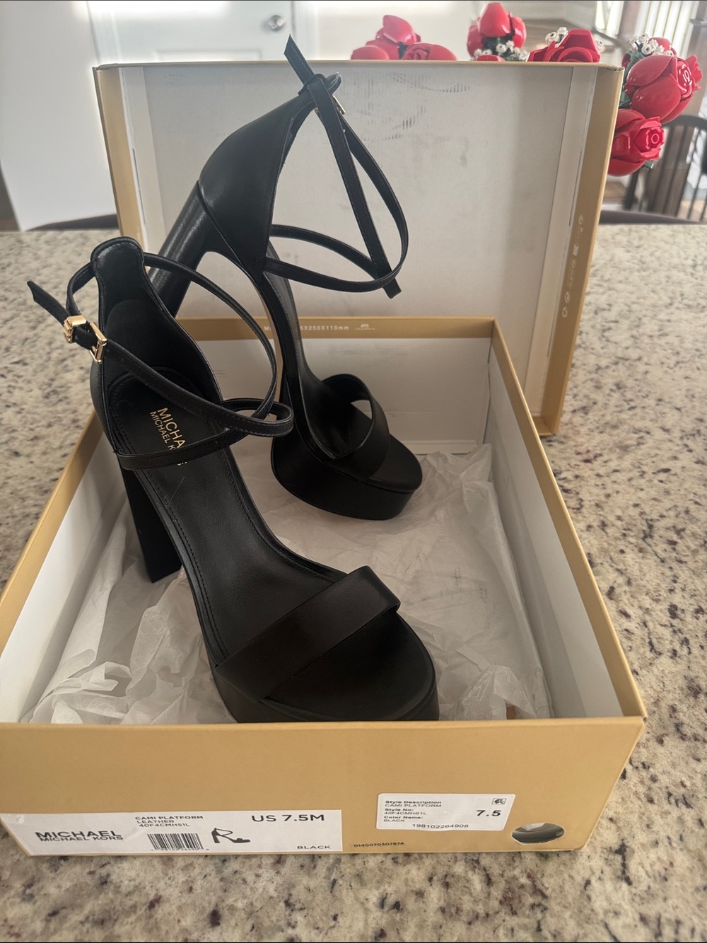 MICHAEL Michael Kors Black Strappy Platform Block Leather Heels